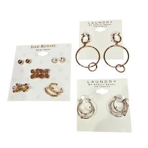 Isaac Mizrahi Gold Pink Crystal Flower Stud Earrings Set of 3 mix lot gift